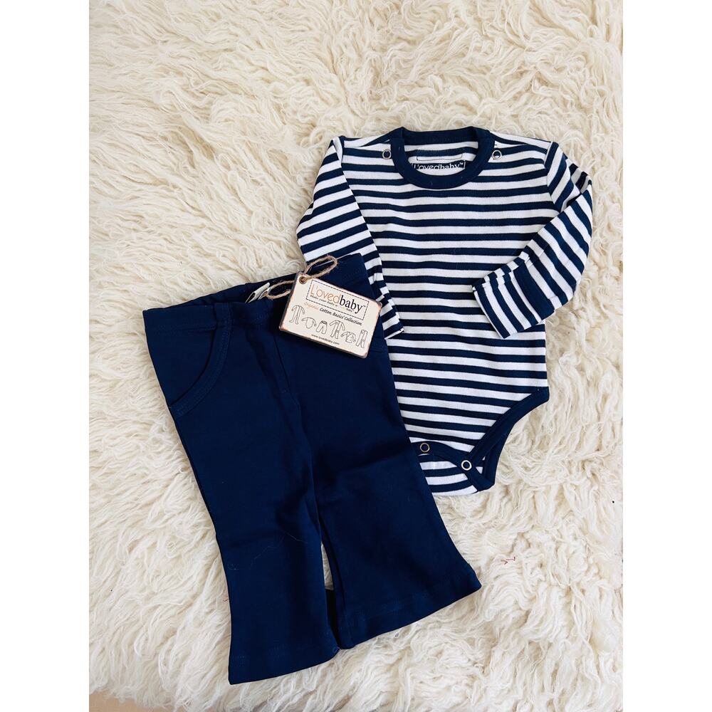 L’ovedbaby Organic Cotton Navy & Stripe Baby Outfit Lot 9pc NB–12M NWT Sleeper - Picture 4 of 8